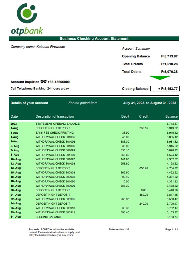 Modèle Word et PDF de déclaration ferme d'OTP Bank